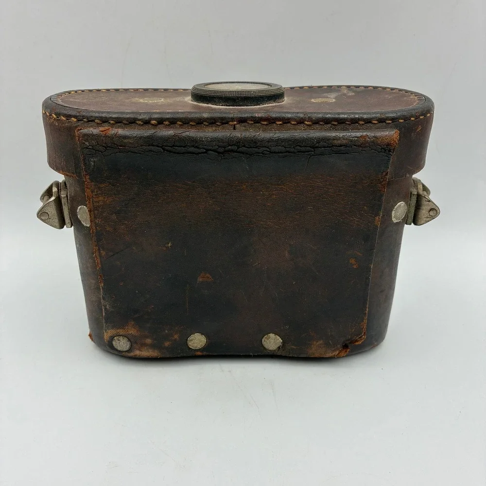 Antique Leather Binocular Case with Integrated Lid Compass Vintage Field Gear